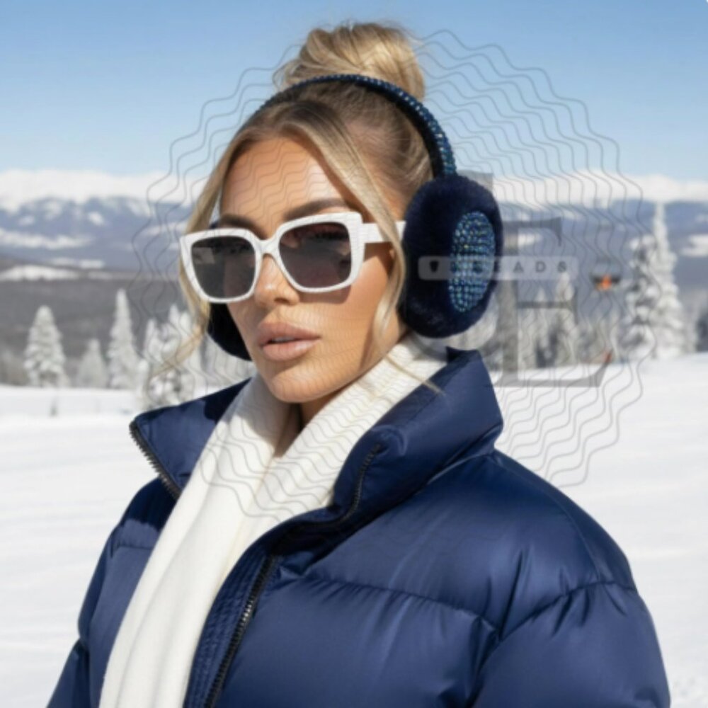 STUDDED FLUFFY PLUSH FAUX FUR FOLDABLE EARMUFFS, COZY EAR WARMER - Picture 1 of 7
